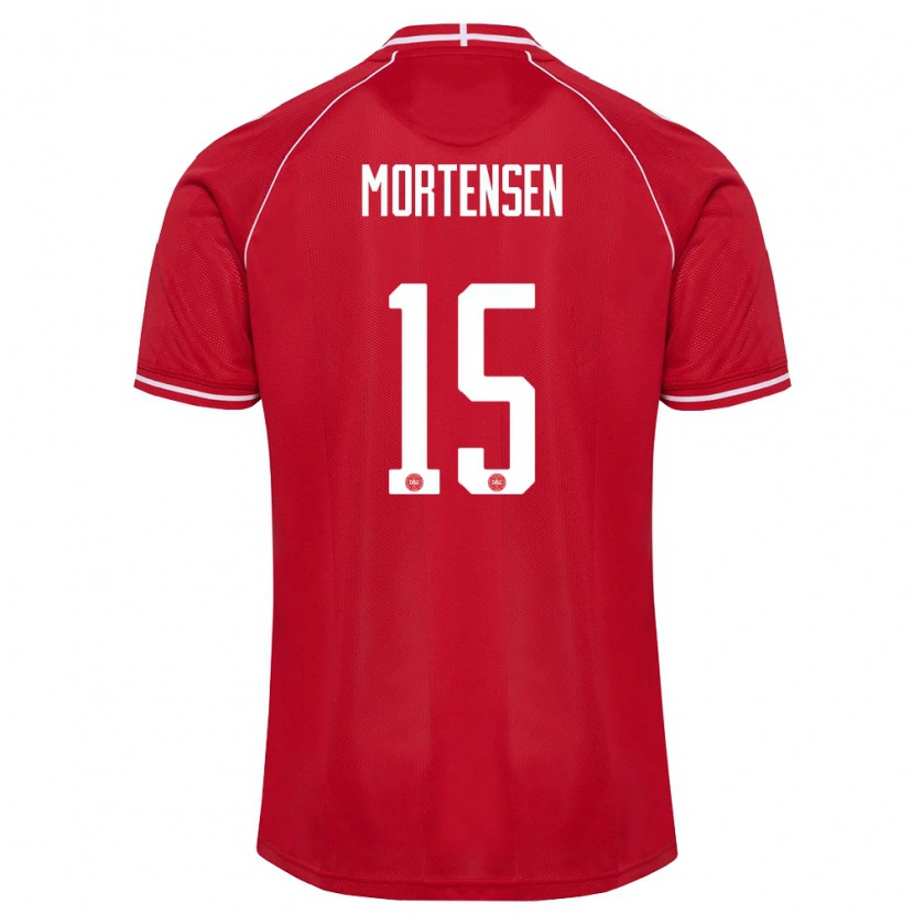 Danxen Pánské Dánsko Gustav Mortensen #15 Červená Bílá Domů Hráčské Dresy 26-28 Dres
