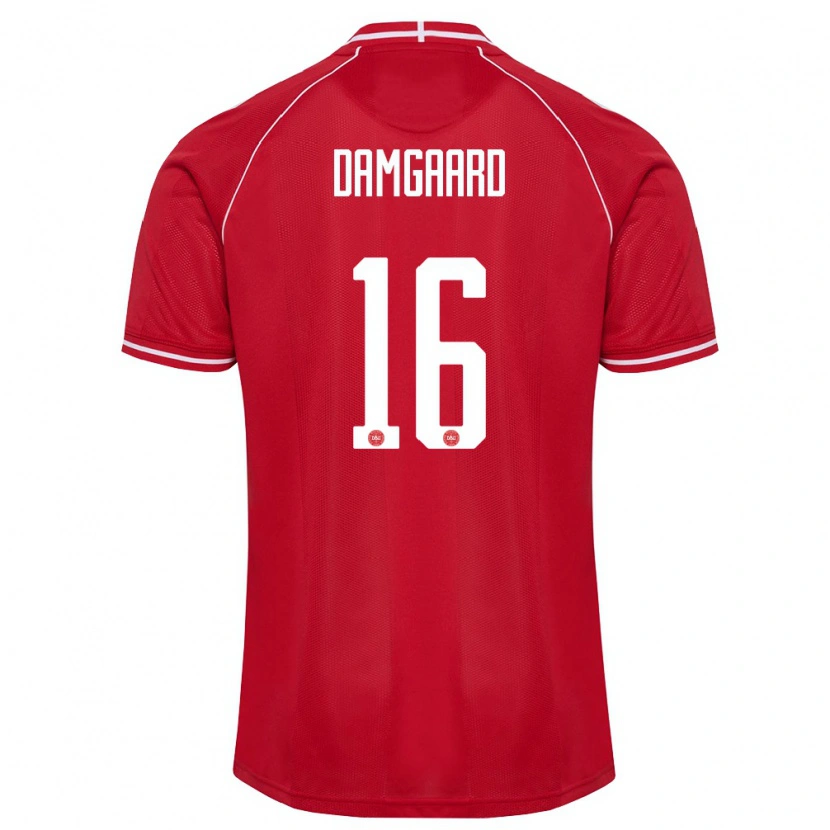 Danxen Pánské Dánsko William Damgaard #16 Červená Bílá Domů Hráčské Dresy 26-28 Dres