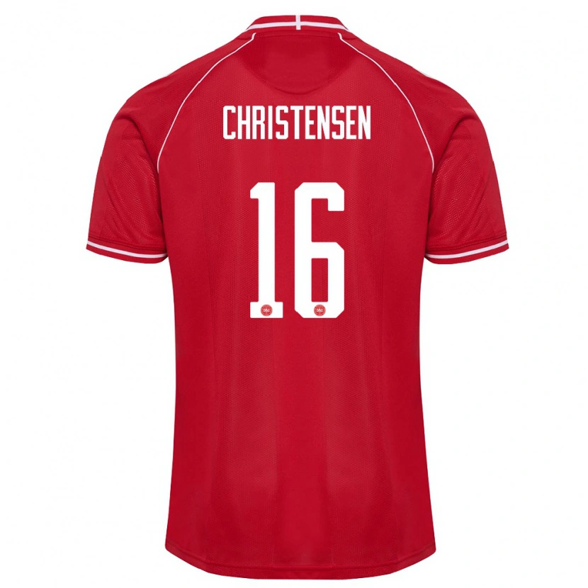 Danxen Pánské Dánsko Oliver Christensen #16 Červená Bílá Domů Hráčské Dresy 26-28 Dres