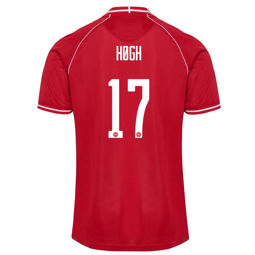 Danxen Pánské Dánsko Kasper Høgh #17 Červená Bílá Domů Hráčské Dresy 26-28 Dres