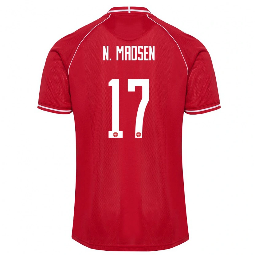 Danxen Pánské Dánsko Nicolas Madsen #17 Červená Bílá Domů Hráčské Dresy 26-28 Dres
