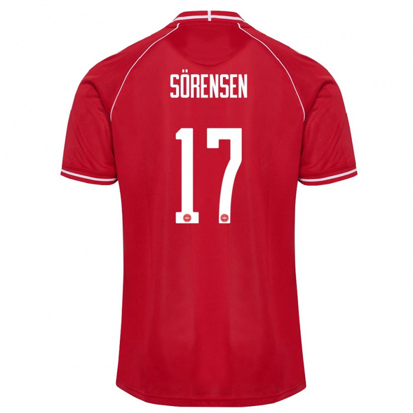 Danxen Pánské Dánsko Oliver Sörensen #17 Červená Bílá Domů Hráčské Dresy 26-28 Dres