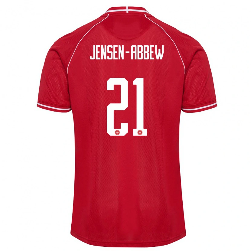 Danxen Pánské Dánsko Jonas Jensen-Abbew #21 Červená Bílá Domů Hráčské Dresy 26-28 Dres