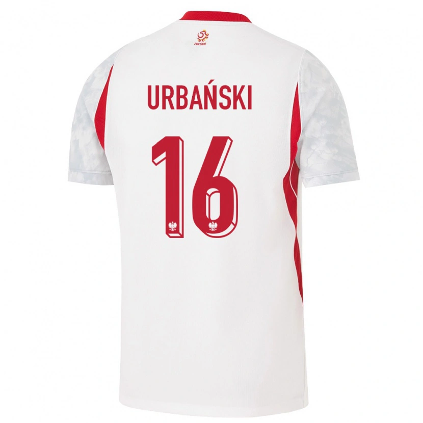 Danxen Pánské Polsko Kacper Urbański #16 Bílá Červená Šedá Domů Hráčské Dresy 26-28 Dres