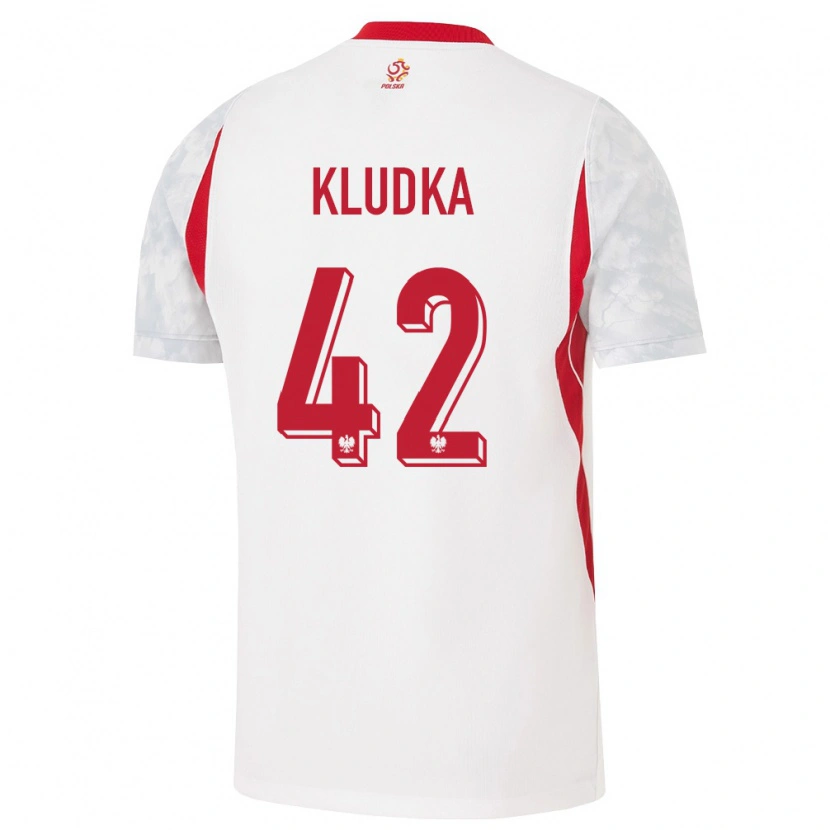 Danxen Pánské Polsko Bartlomiej Kludka #42 Bílá Červená Šedá Domů Hráčské Dresy 26-28 Dres