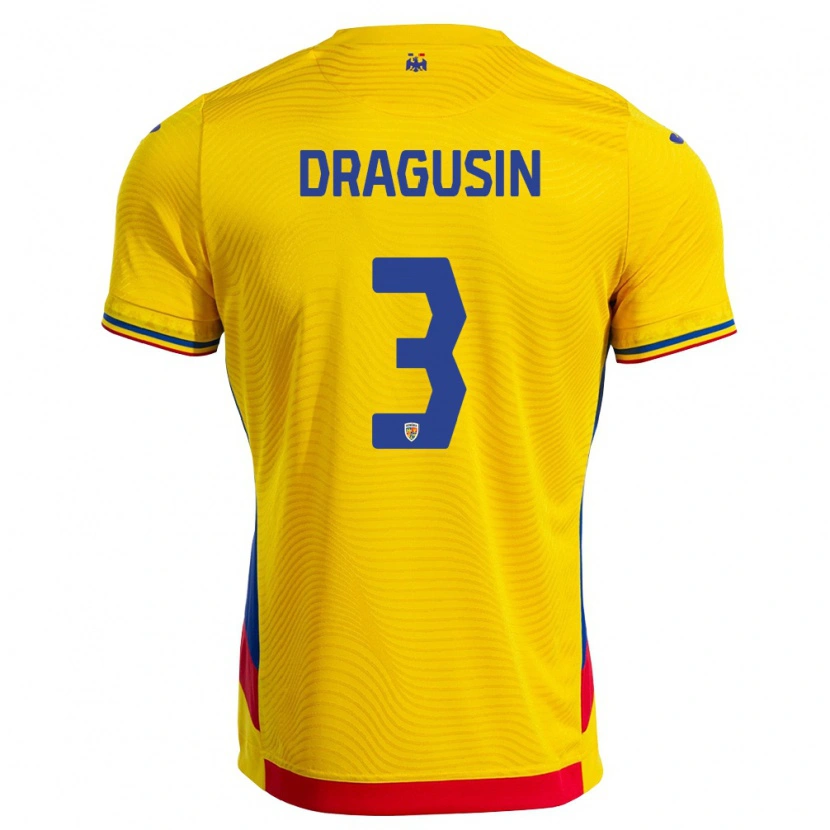 Danxen Pánské Rumunsko Radu Drăgușin #3 Žlutá Červená Domů Hráčské Dresy 26-28 Dres