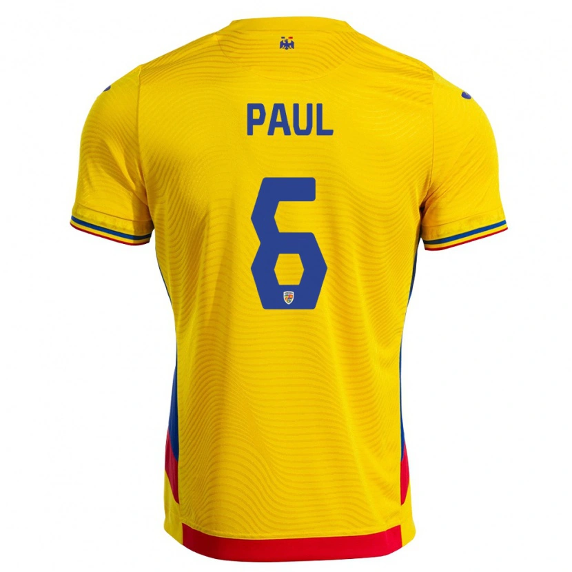 Danxen Pánské Rumunsko Daniele Paul #6 Žlutá Červená Domů Hráčské Dresy 26-28 Dres