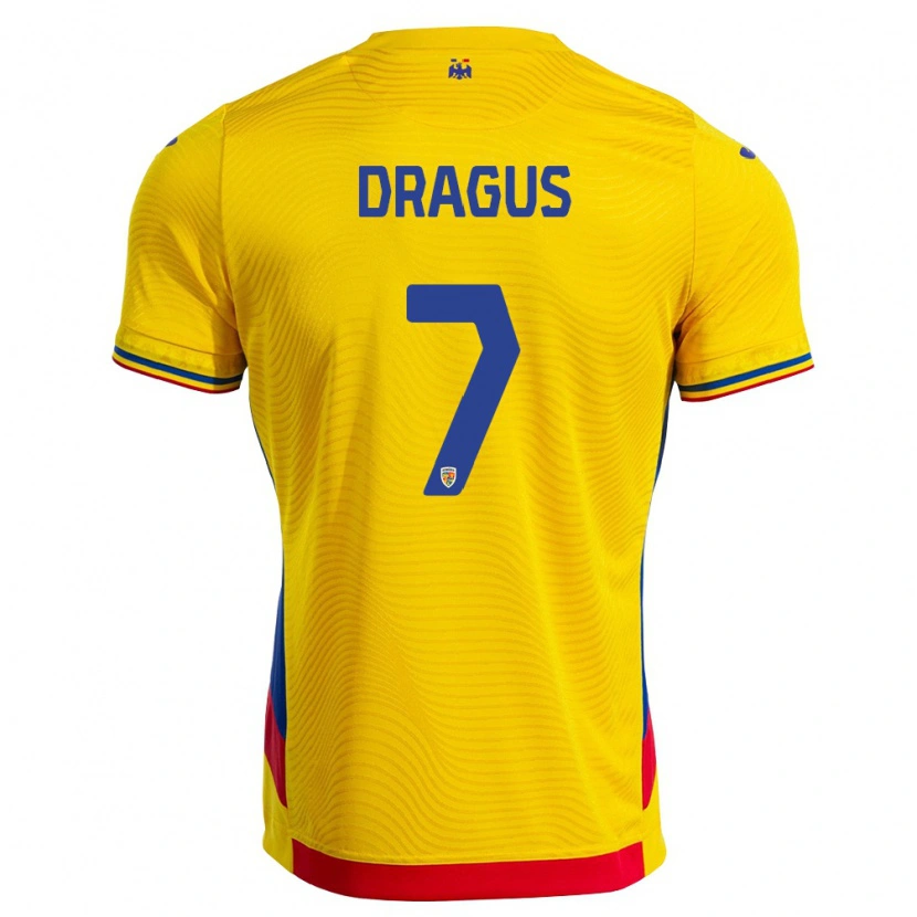 Danxen Pánské Rumunsko Denis Drăguș #7 Žlutá Červená Domů Hráčské Dresy 26-28 Dres