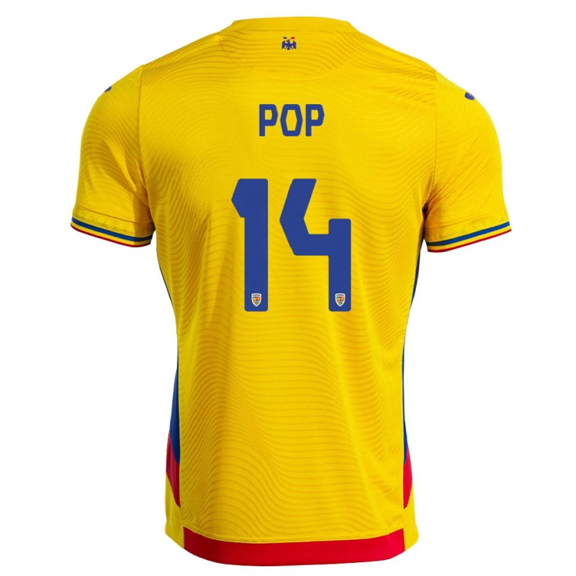 Danxen Pánské Rumunsko Rareș Pop #14 Žlutá Červená Domů Hráčské Dresy 26-28 Dres