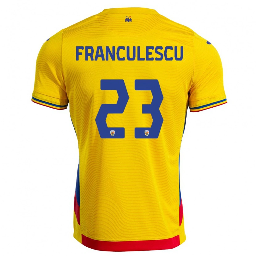 Danxen Pánské Rumunsko Adrian Frănculescu #23 Žlutá Červená Domů Hráčské Dresy 26-28 Dres