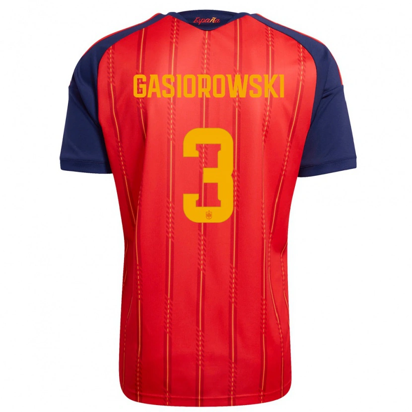 Danxen Pánské Španělsko Yarek Gasiorowski #3 Červená Námořnická Žlutá Domů Hráčské Dresy 26-28 Dres