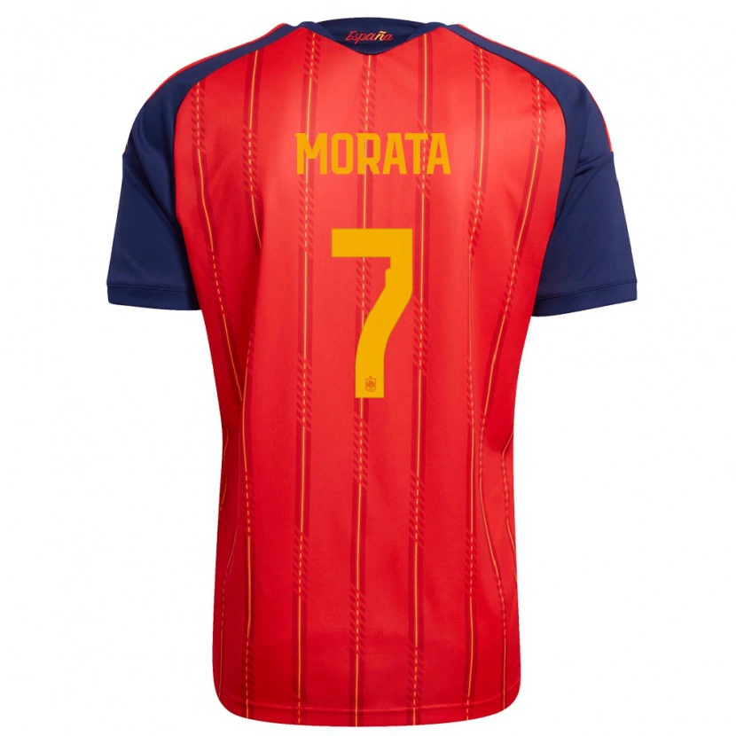 Danxen Pánské Španělsko Alvaro Morata #7 Červená Námořnická Žlutá Domů Hráčské Dresy 26-28 Dres