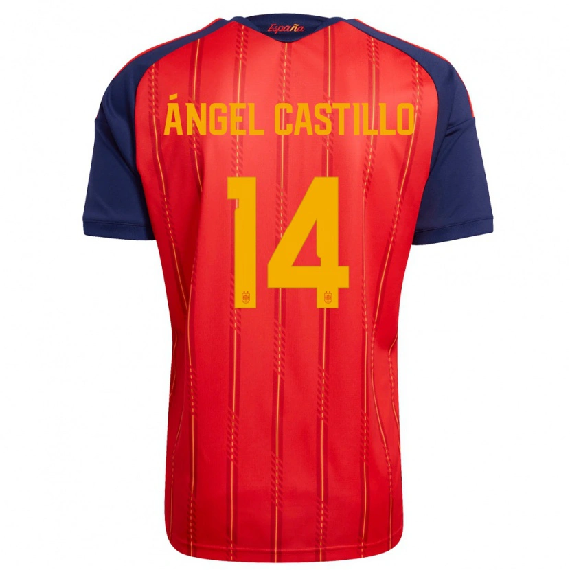 Danxen Pánské Španělsko Manuel Ángel Castillo #14 Červená Námořnická Žlutá Domů Hráčské Dresy 26-28 Dres