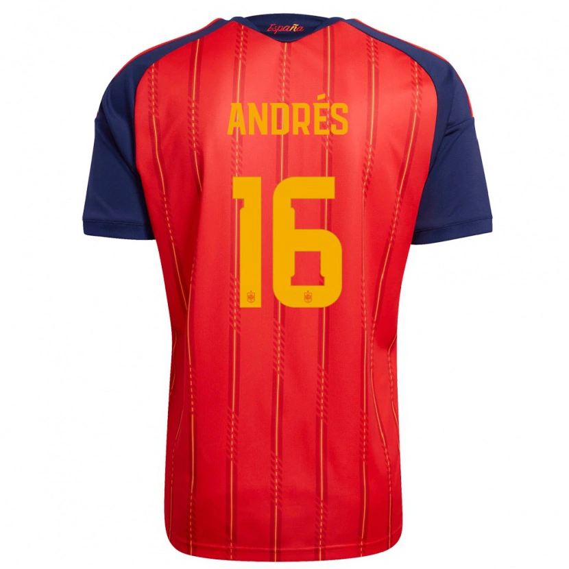 Danxen Pánské Španělsko Chema Andrés #16 Červená Námořnická Žlutá Domů Hráčské Dresy 26-28 Dres