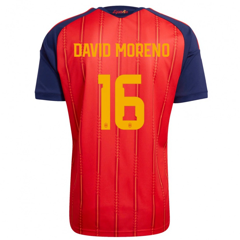 Danxen Pánské Španělsko Antonio David Moreno #16 Červená Námořnická Žlutá Domů Hráčské Dresy 26-28 Dres