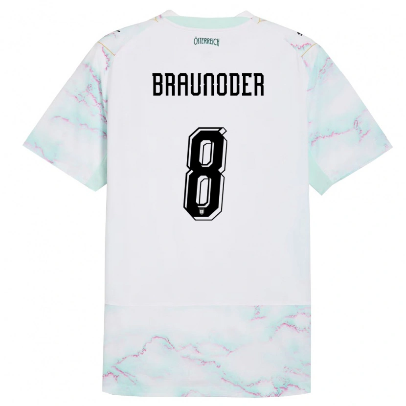 Danxen Pánské Rakousko Matthias Braunöder #8 Bílá Zelená Zlatá Daleko Hráčské Dresy 26-28 Dres