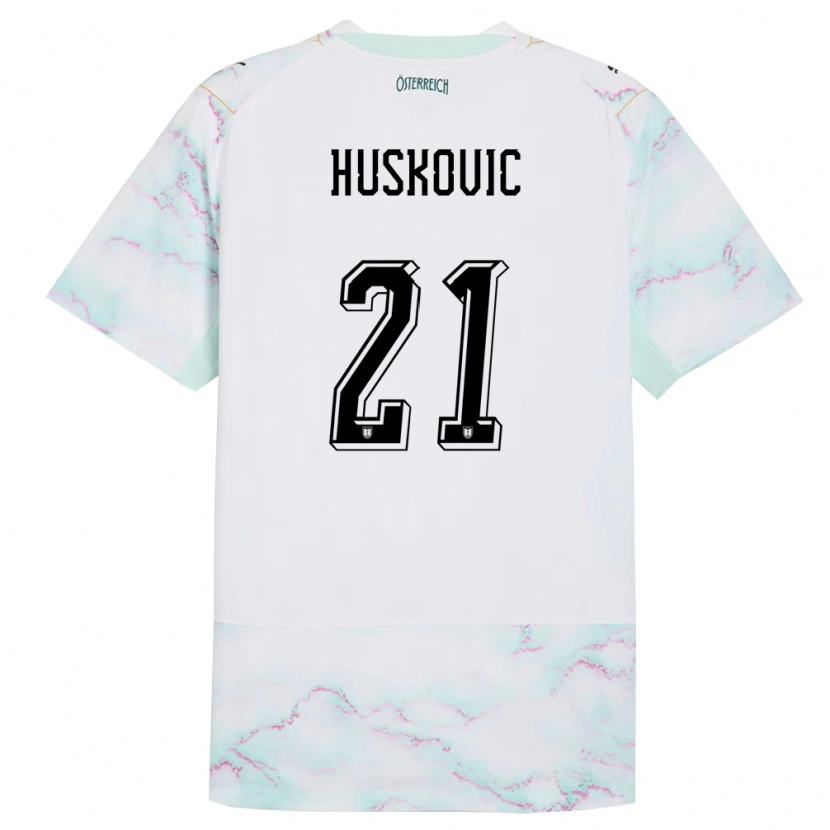 Danxen Pánské Rakousko Muharem Huskovic #21 Bílá Zelená Zlatá Daleko Hráčské Dresy 26-28 Dres