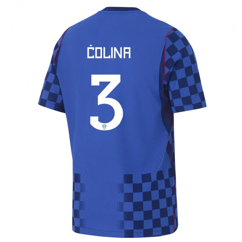Danxen Pánské Chorvatsko David Colina #3 Modrá Námořnická Červená Daleko Hráčské Dresy 26-28 Dres