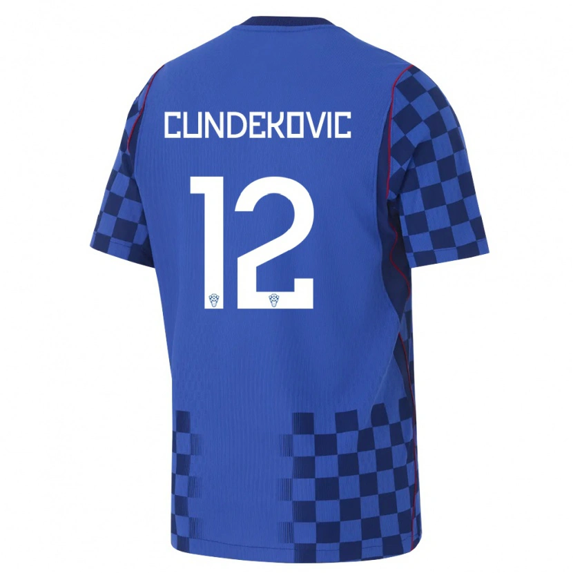 Danxen Pánské Chorvatsko Josip Cundekovic #12 Modrá Námořnická Červená Daleko Hráčské Dresy 26-28 Dres