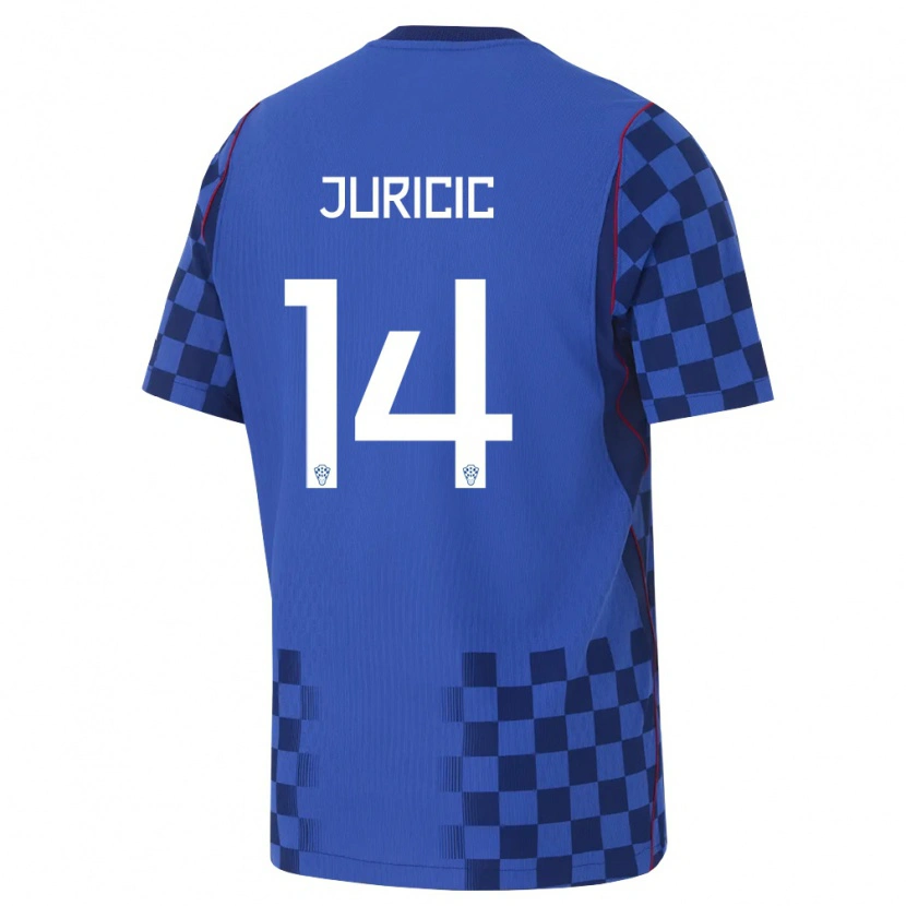 Danxen Pánské Chorvatsko Mateo Juricic #14 Modrá Námořnická Červená Daleko Hráčské Dresy 26-28 Dres