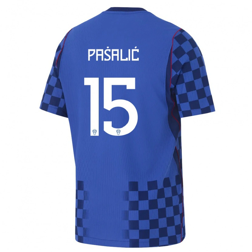 Danxen Pánské Chorvatsko Mario Pašalić #15 Modrá Námořnická Červená Daleko Hráčské Dresy 26-28 Dres