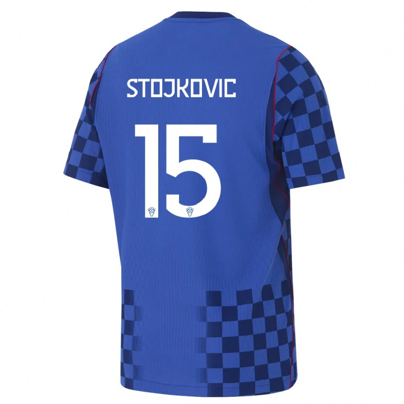 Danxen Pánské Chorvatsko Luka Stojkovic #15 Modrá Námořnická Červená Daleko Hráčské Dresy 26-28 Dres