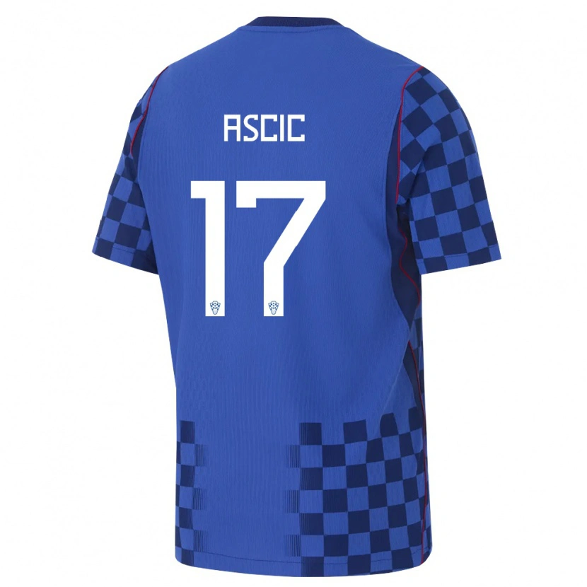 Danxen Pánské Chorvatsko Marko Ascic #17 Modrá Námořnická Červená Daleko Hráčské Dresy 26-28 Dres