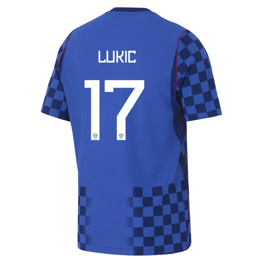 Danxen Pánské Chorvatsko Oliver Lukic #17 Modrá Námořnická Červená Daleko Hráčské Dresy 26-28 Dres