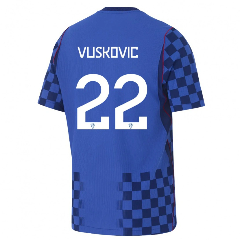 Danxen Pánské Chorvatsko Luka Vuskovic #22 Modrá Námořnická Červená Daleko Hráčské Dresy 26-28 Dres