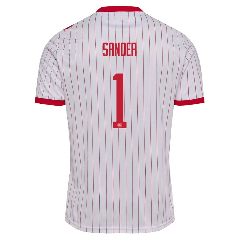 Danxen Pánské Dánsko Theo Sander #1 Bílá Červená Daleko Hráčské Dresy 26-28 Dres