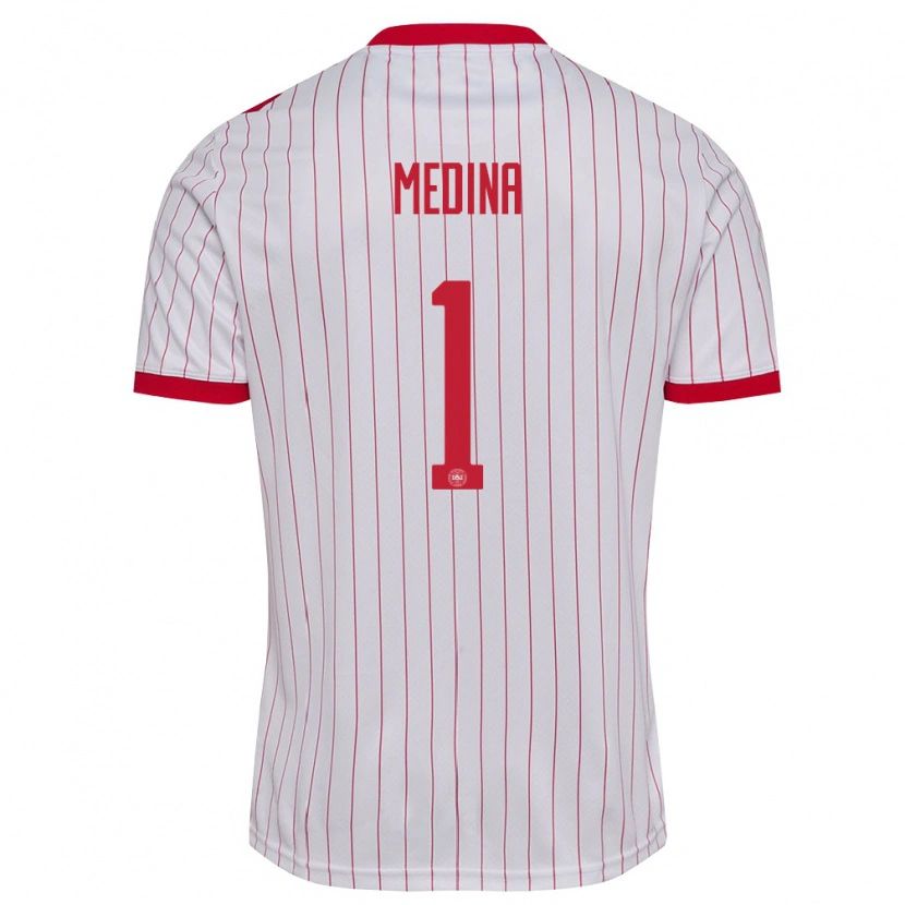 Danxen Pánské Dánsko Elias Medina #1 Bílá Červená Daleko Hráčské Dresy 26-28 Dres