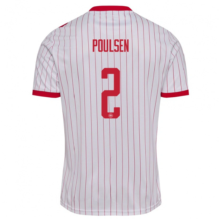 Danxen Pánské Dánsko Xander Poulsen #2 Bílá Červená Daleko Hráčské Dresy 26-28 Dres