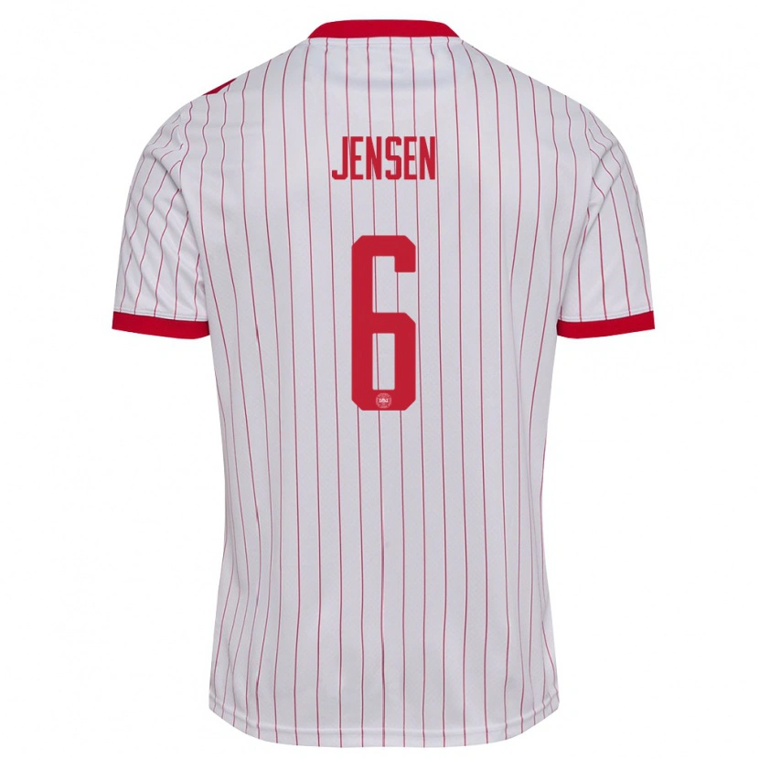 Danxen Pánské Dánsko Max Jensen #6 Bílá Červená Daleko Hráčské Dresy 26-28 Dres