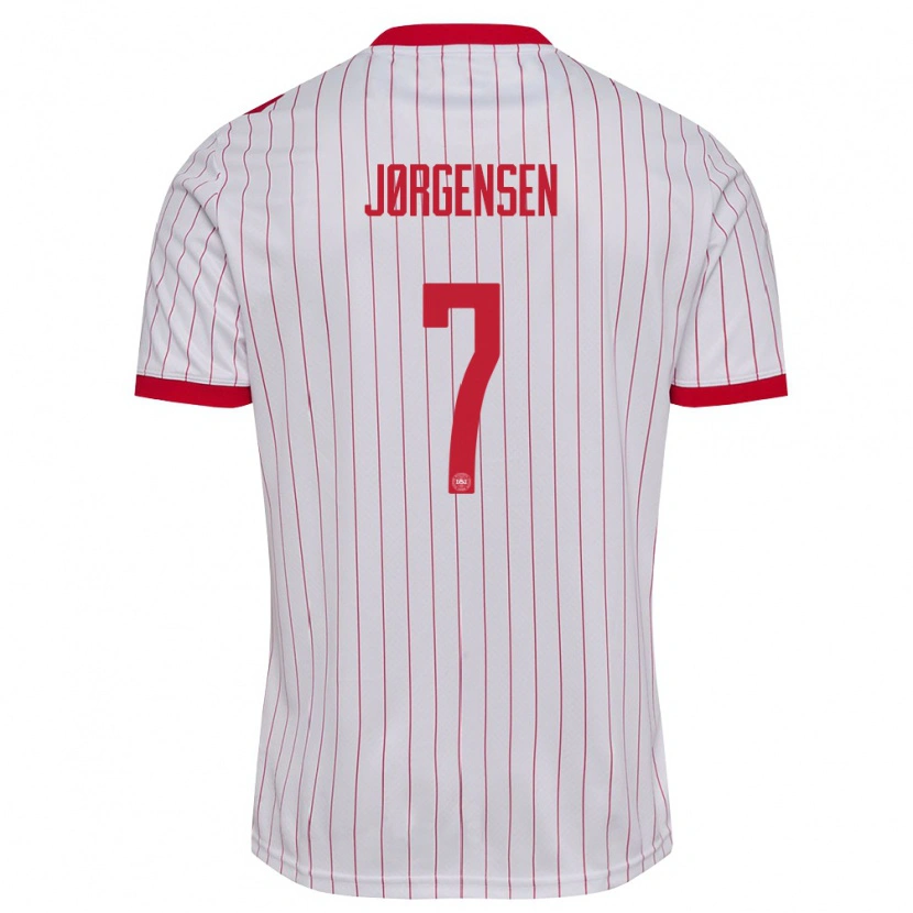 Danxen Pánské Dánsko Lukas Jørgensen #7 Bílá Červená Daleko Hráčské Dresy 26-28 Dres