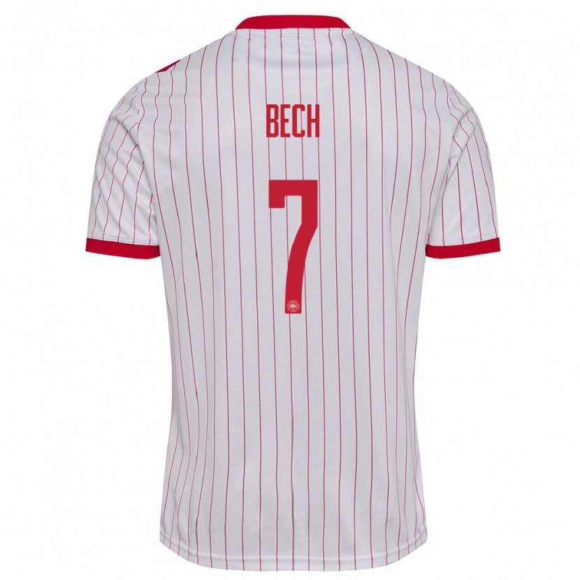 Danxen Pánské Dánsko Tobias Bech #7 Bílá Červená Daleko Hráčské Dresy 26-28 Dres