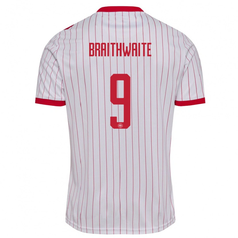 Danxen Pánské Dánsko Martin Braithwaite #9 Bílá Červená Daleko Hráčské Dresy 26-28 Dres