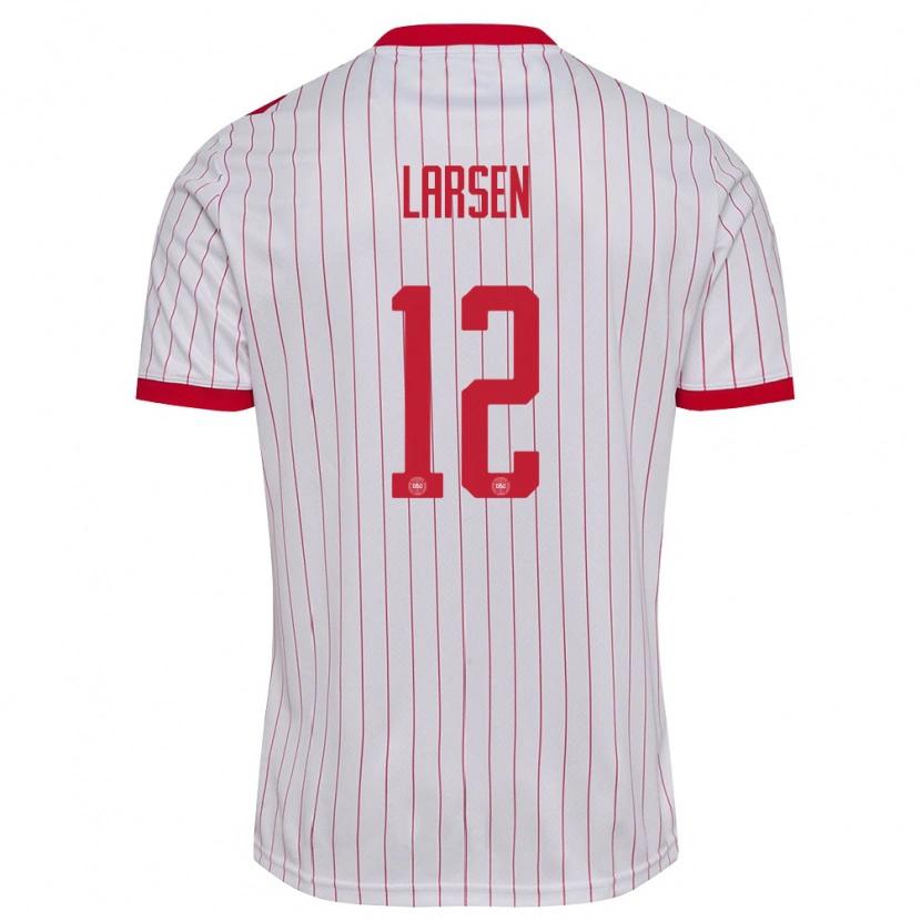 Danxen Pánské Dánsko Stine Larsen #12 Bílá Červená Daleko Hráčské Dresy 26-28 Dres
