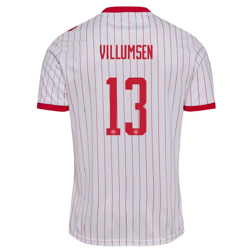 Danxen Pánské Dánsko Elias Villumsen #13 Bílá Červená Daleko Hráčské Dresy 26-28 Dres