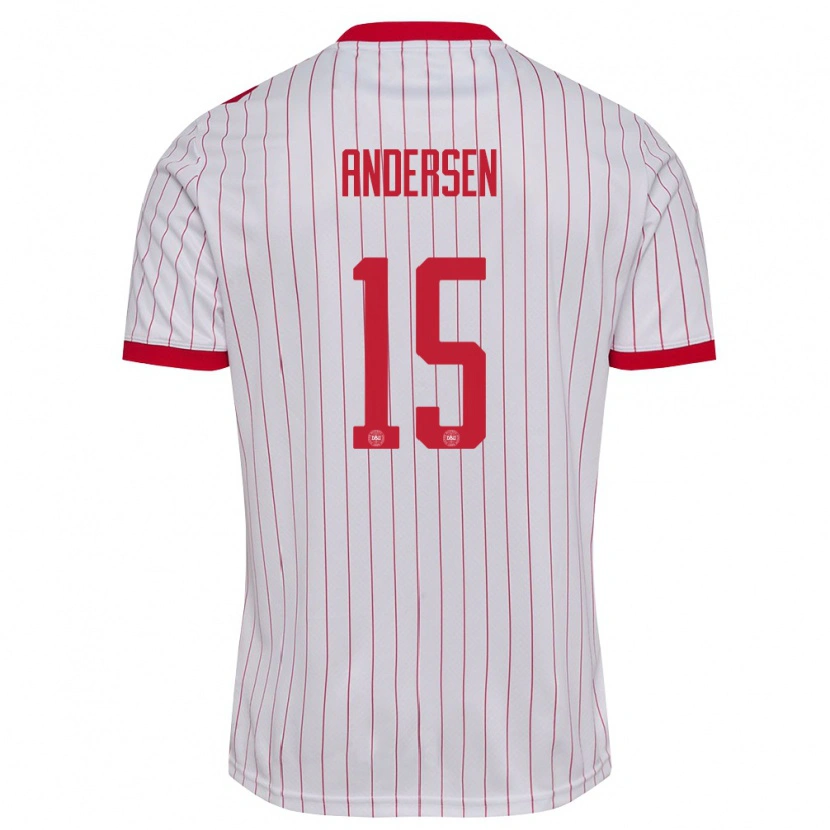 Danxen Pánské Dánsko Jacob Andersen #15 Bílá Červená Daleko Hráčské Dresy 26-28 Dres