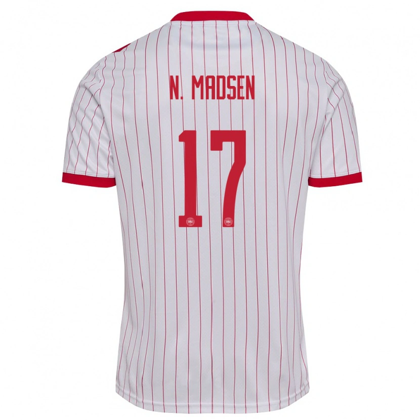 Danxen Pánské Dánsko Nicolas Madsen #17 Bílá Červená Daleko Hráčské Dresy 26-28 Dres