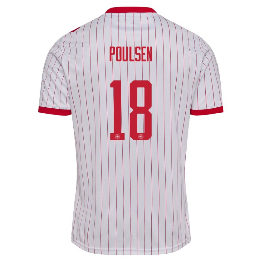 Danxen Pánské Dánsko Viggo Poulsen #18 Bílá Červená Daleko Hráčské Dresy 26-28 Dres