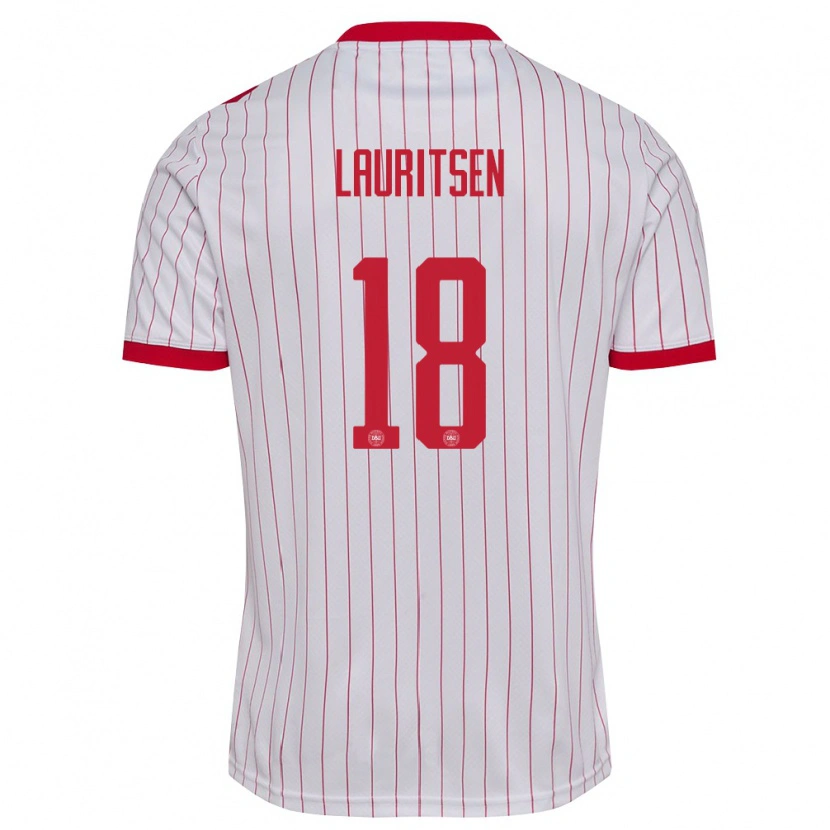 Danxen Pánské Dánsko Tobias Lauritsen #18 Bílá Červená Daleko Hráčské Dresy 26-28 Dres