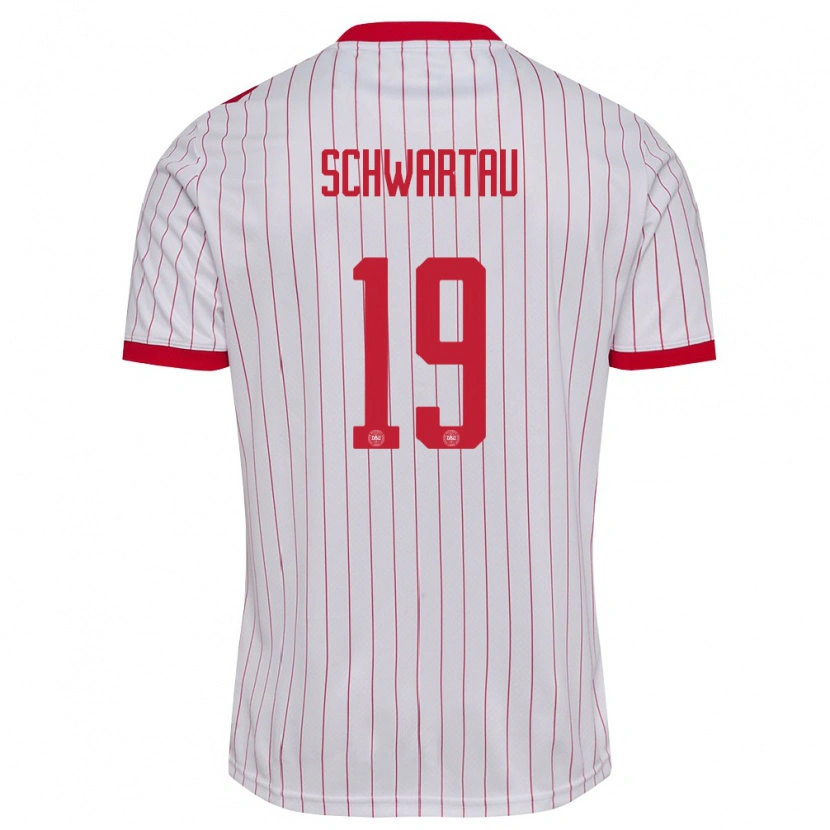Danxen Pánské Dánsko Oscar Schwartau #19 Bílá Červená Daleko Hráčské Dresy 26-28 Dres