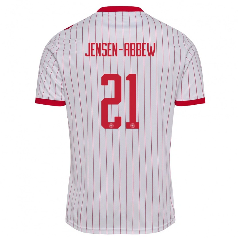 Danxen Pánské Dánsko Jonas Jensen-Abbew #21 Bílá Červená Daleko Hráčské Dresy 26-28 Dres