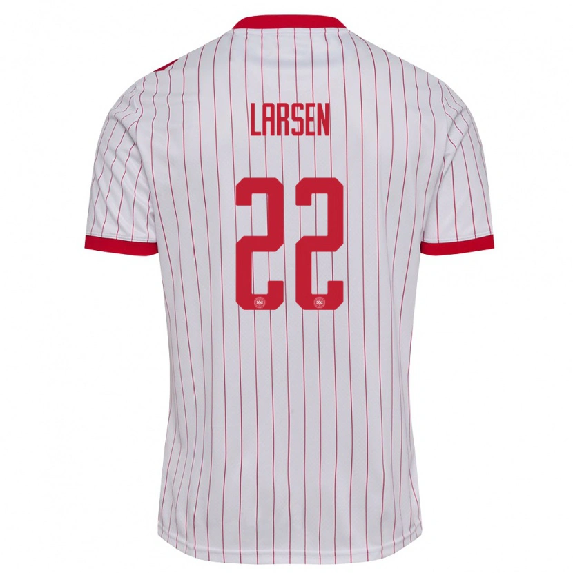 Danxen Pánské Dánsko Kathrine Larsen #22 Bílá Červená Daleko Hráčské Dresy 26-28 Dres
