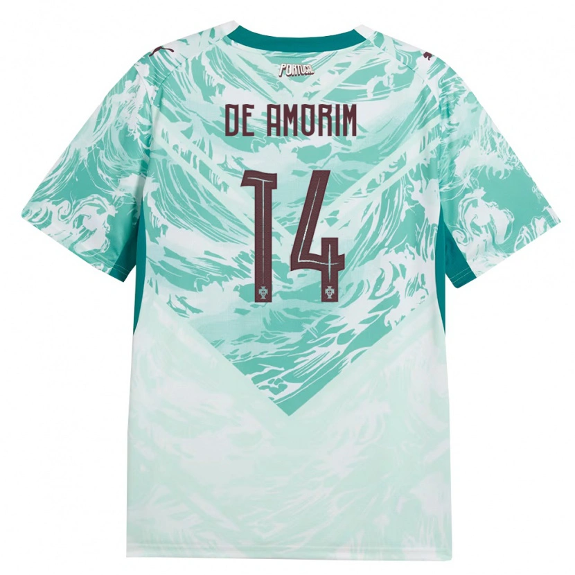 Danxen Pánské Portugalsko Mathias De Amorim #14 Nebeská Modrá Bílá Zelená Daleko Hráčské Dresy 26-28 Dres