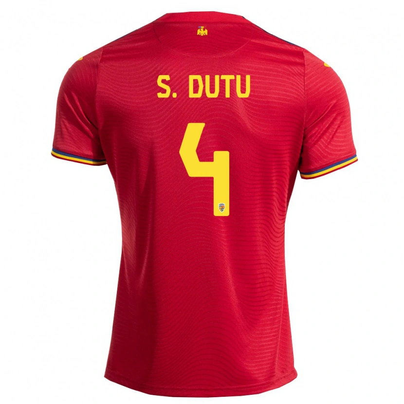 Danxen Pánské Rumunsko Ștefan Duțu #4 Červená Námořnická Žlutá Daleko Hráčské Dresy 26-28 Dres