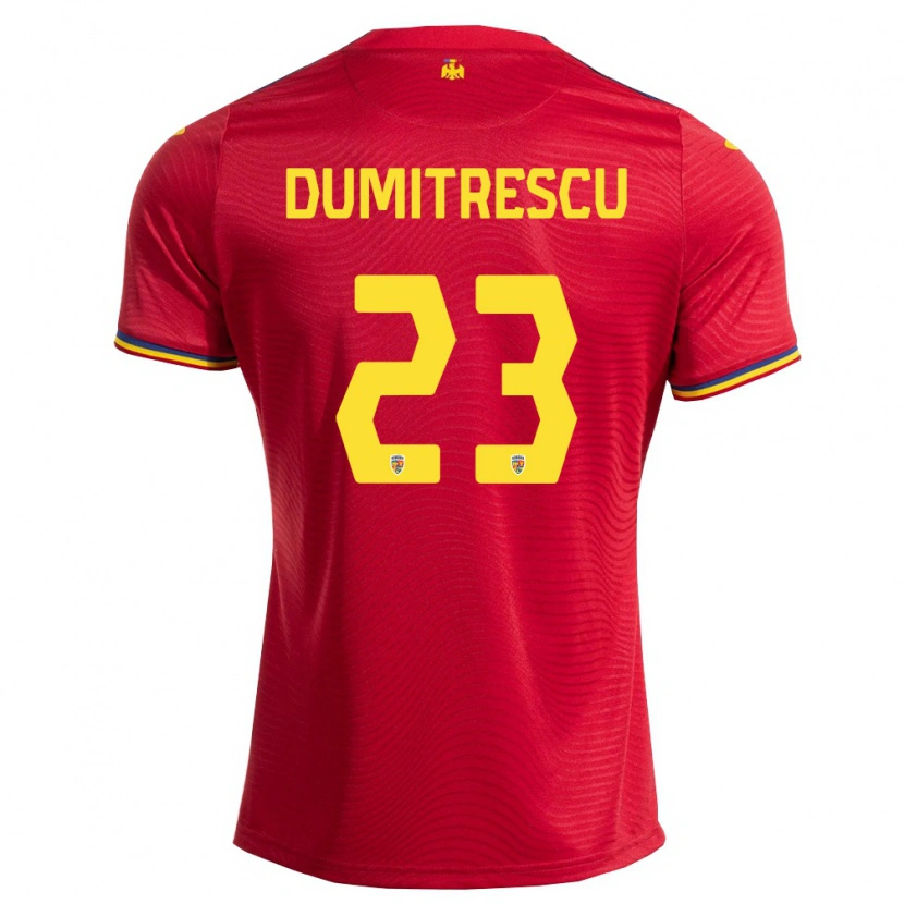 Danxen Pánské Rumunsko Andres Dumitrescu #23 Červená Námořnická Žlutá Daleko Hráčské Dresy 26-28 Dres
