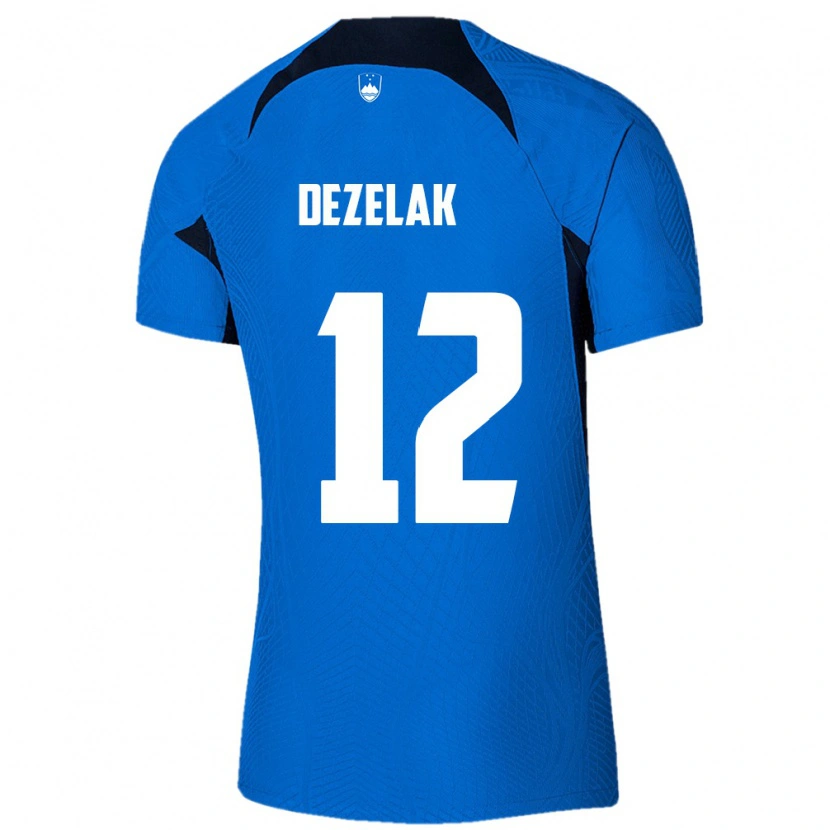 Danxen Pánské Slovinsko Matej Dezelak #12 Modrá Bílá Daleko Hráčské Dresy 26-28 Dres