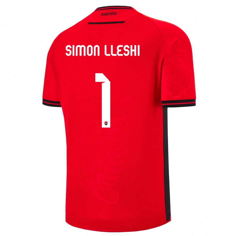 Danxen Dámské Albánie Simon Lleshi #1 Červená Černá Domů Hráčské Dresy 26-28 Dres